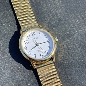 Timex Gold Watch with White Dial